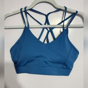 Blue Running Girl Strappy Criss Cross Supportive Sports Bra Athletic Sport
